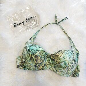 Indra Beachwear Green Leopard Bikini Halter Top Underwire Swimwear Top Bathing